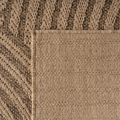Timber – Japandi Rond Boogpatroon Beige met Sisal-Look – Binnen & Buiten Vloerkleed – Laagpolig