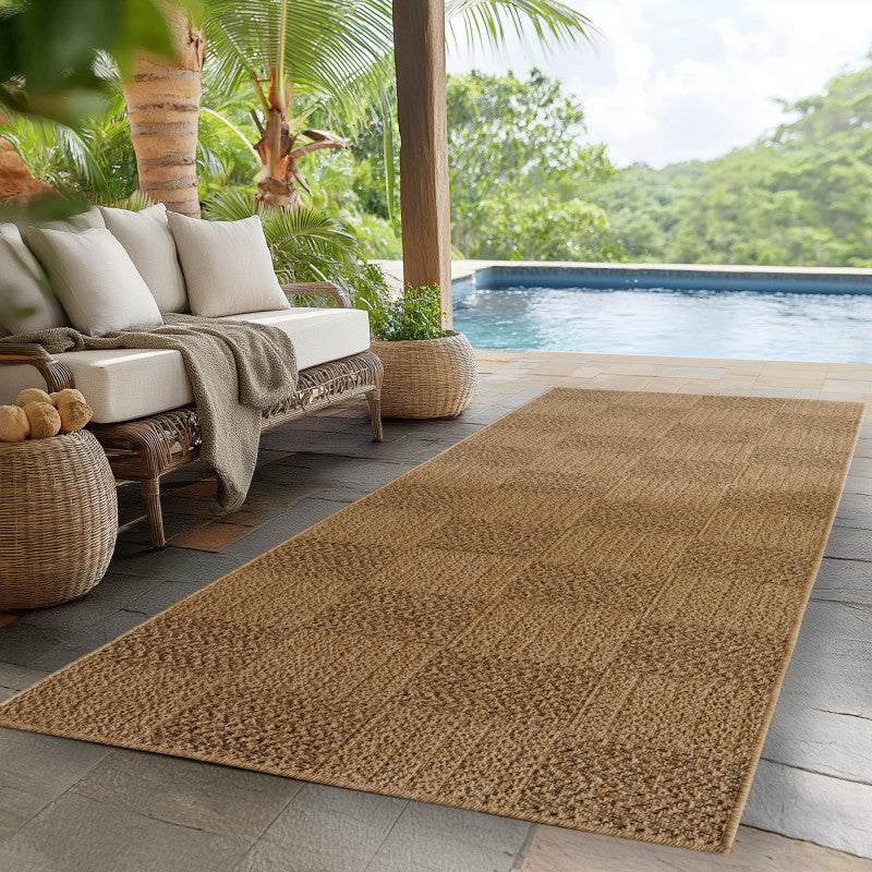 Timber – Geblokt Beige met Sisal-Look – Binnen & Buiten Vloerkleed – Laagpolig