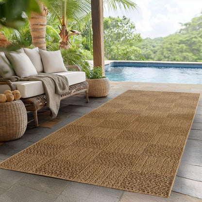 Timber – Geblokt Beige met Sisal-Look – Binnen & Buiten Vloerkleed – Laagpolig