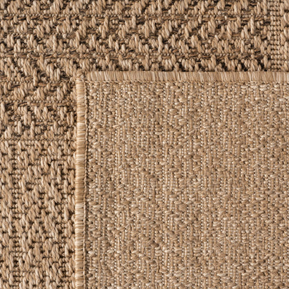 Timber – Geblokt Rond Beige met Sisal-Look – Binnen & Buiten Vloerkleed – Laagpolig