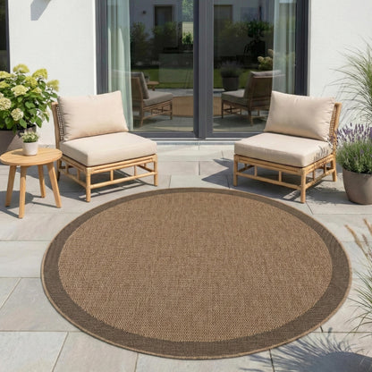 Timber – Kaderdesign Rond Beige met Jute-Look – Binnen & Buiten Vloerkleed – Laagpolig