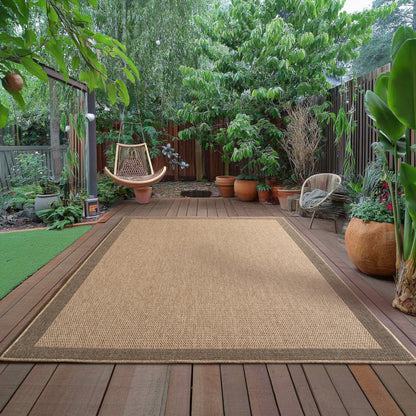 Timber – Kaderdesign Beige met Jute-Look – Binnen & Buiten Vloerkleed – Laagpolig