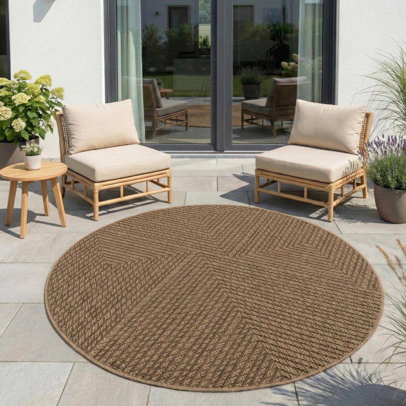 Timber – Geweven Strepen Rond Beige met Sisal-Look – Binnen & Buiten Vloerkleed – Laagpolig