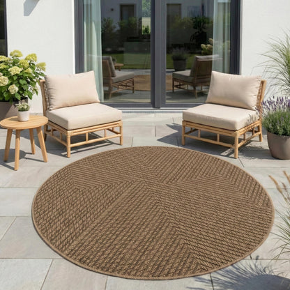 Timber – Geweven Strepen Rond Beige met Sisal-Look – Binnen & Buiten Vloerkleed – Laagpolig
