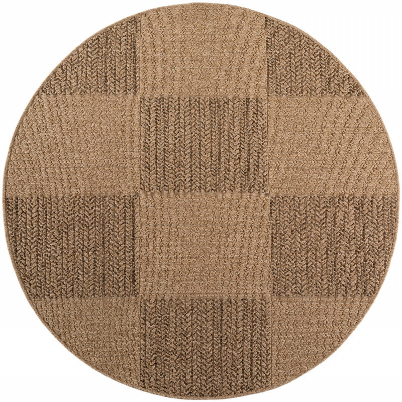 Timber – Geblokt Rond Beige met Sisal-Look – Binnen & Buiten Vloerkleed – Laagpolig