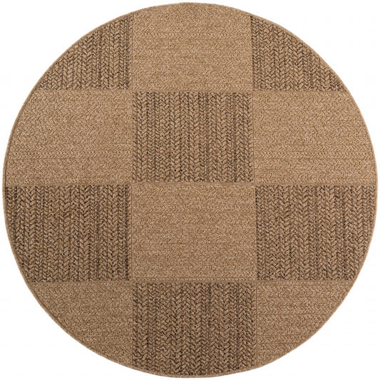 Timber – Geblokt Rond Beige met Sisal-Look – Binnen & Buiten Vloerkleed – Laagpolig