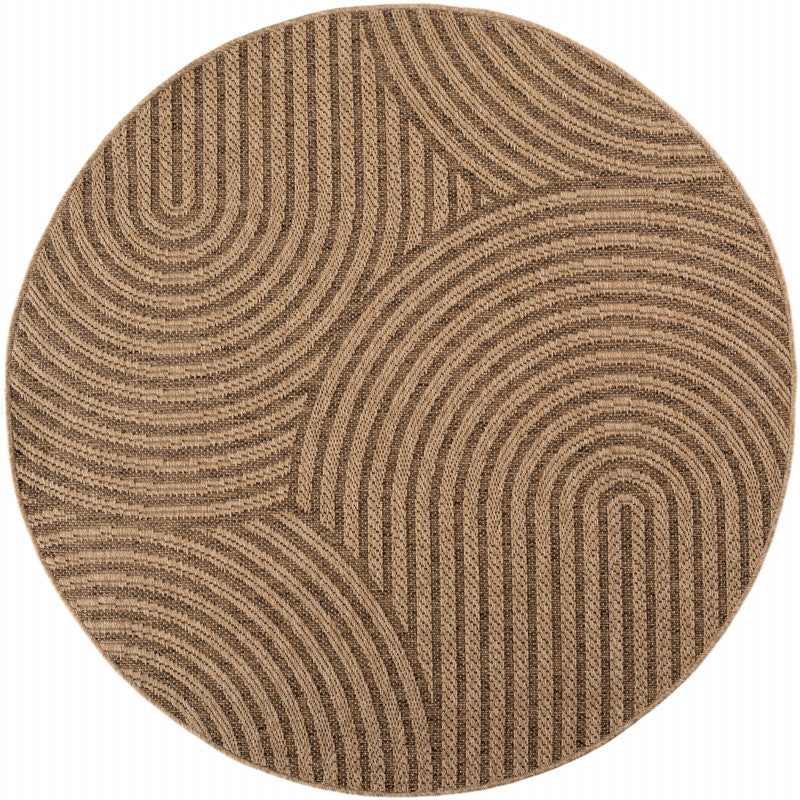 Timber – Japandi Rond Boogpatroon Beige met Sisal-Look – Binnen & Buiten Vloerkleed – Laagpolig