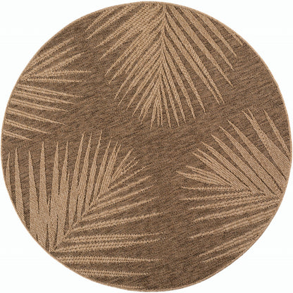 Timber – Bladmotief Rond Beige met Sisal-Look – Binnen & Buiten Vloerkleed – Laagpolig