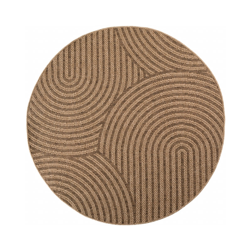 Timber – Japandi Rond Boogpatroon Beige met Sisal-Look – Binnen & Buiten Vloerkleed – Laagpolig