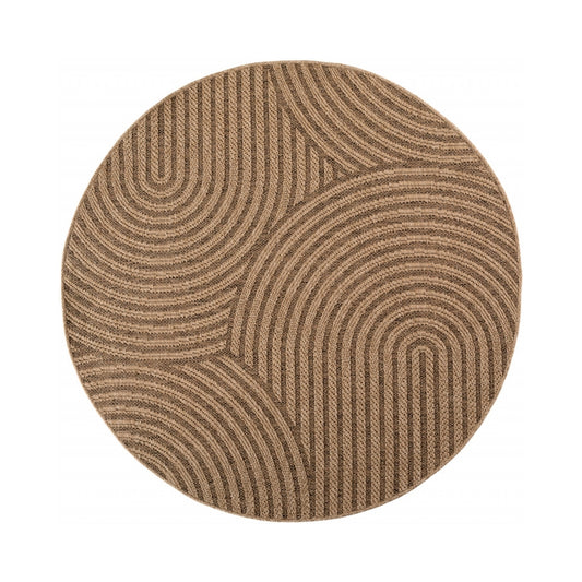 Timber – Japandi Rond Boogpatroon Beige met Sisal-Look – Binnen & Buiten Vloerkleed – Laagpolig