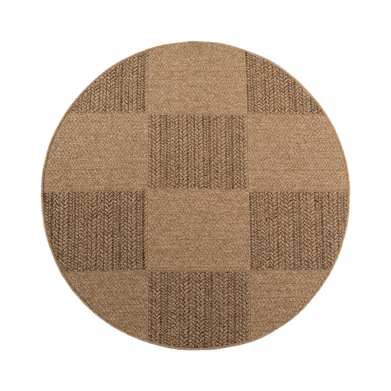 Timber – Geblokt Rond Beige met Sisal-Look – Binnen & Buiten Vloerkleed – Laagpolig