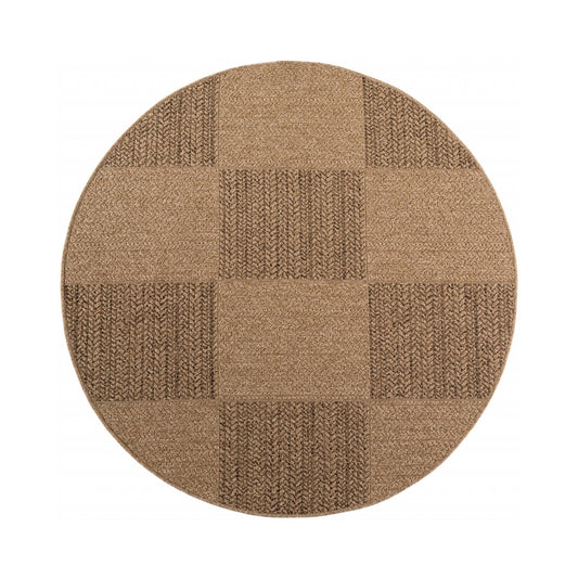 Timber – Geblokt Rond Beige met Sisal-Look – Binnen & Buiten Vloerkleed – Laagpolig