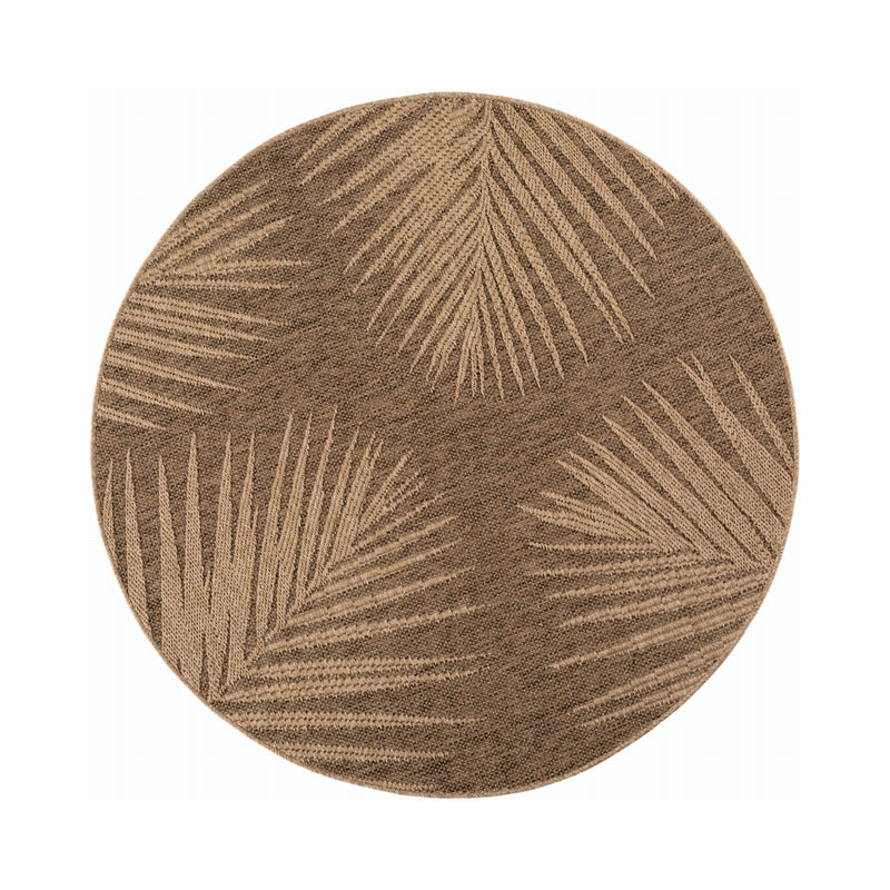 Timber – Bladmotief Rond Beige met Sisal-Look – Binnen & Buiten Vloerkleed – Laagpolig