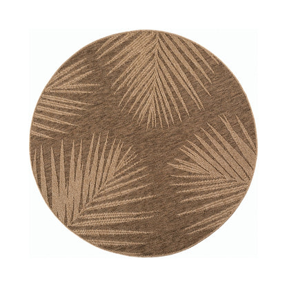 Timber – Bladmotief Rond Beige met Sisal-Look – Binnen & Buiten Vloerkleed – Laagpolig