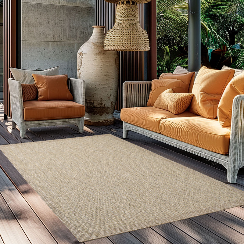 Giza Vloerkleed – Beige met Kader – Laagpolig & Modern – Voor Binnen & Buiten