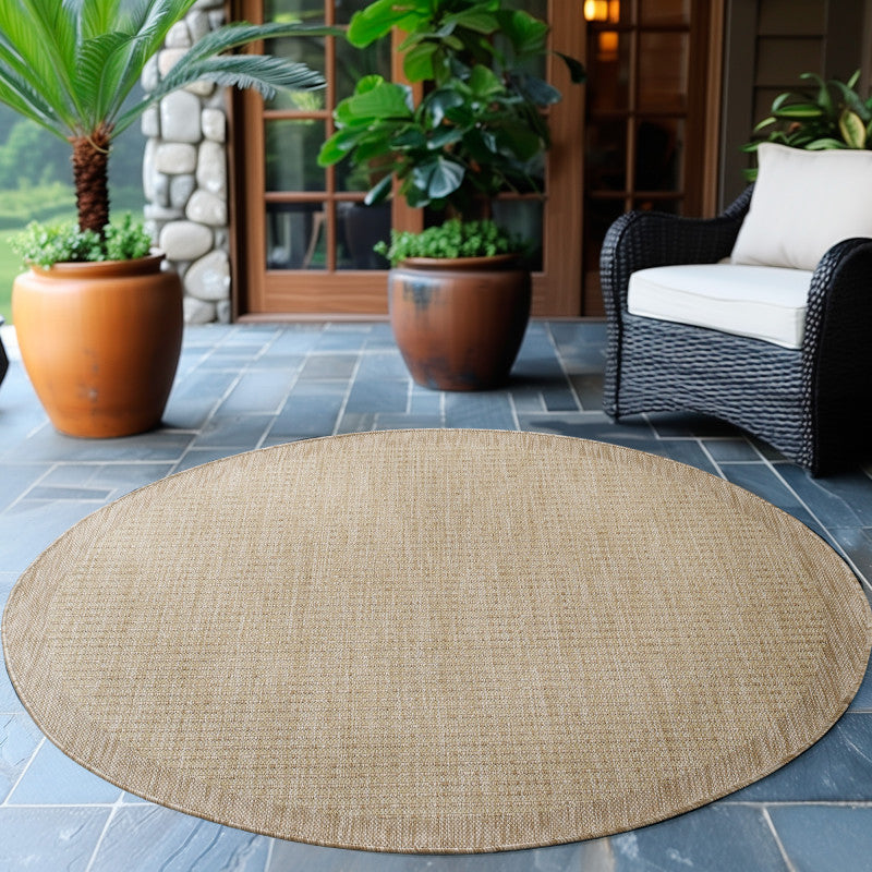 Giza Rond Vloerkleed – Beige met Kader – Laagpolig & Modern – Voor Binnen & Buiten