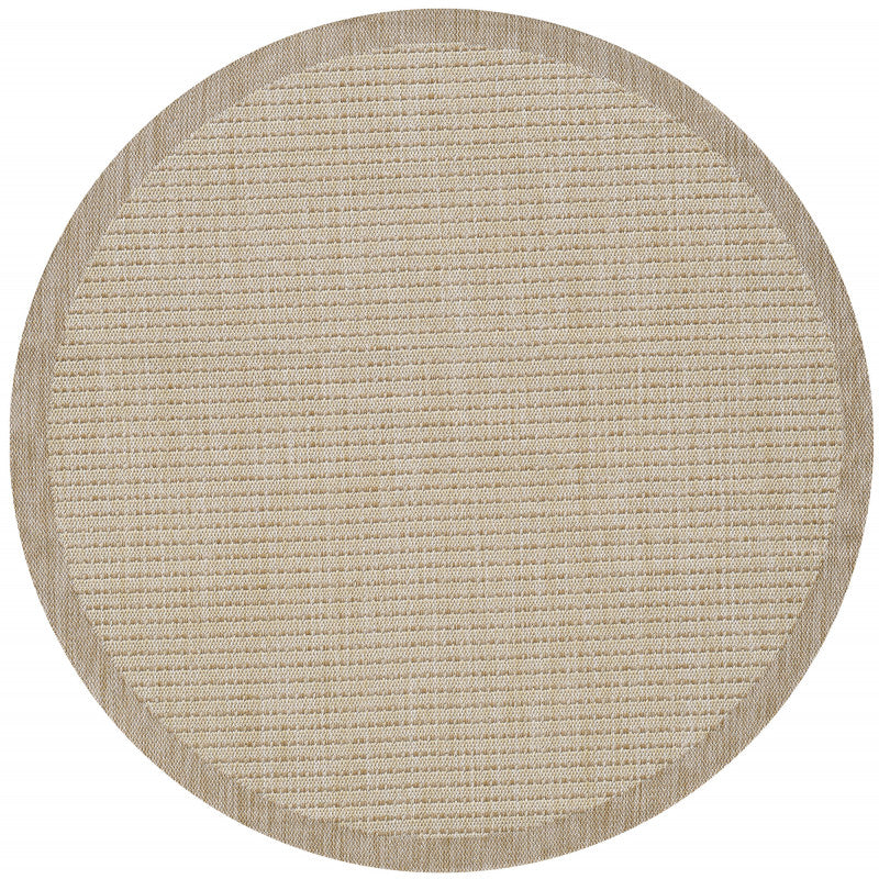 Giza Rond Vloerkleed – Beige met Kader – Laagpolig & Modern – Voor Binnen & Buiten