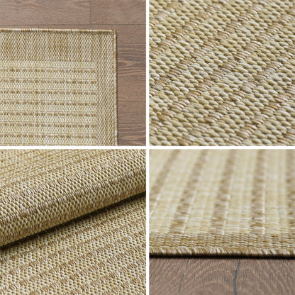 Giza Rond Vloerkleed – Beige met Kader – Laagpolig & Modern – Voor Binnen & Buiten