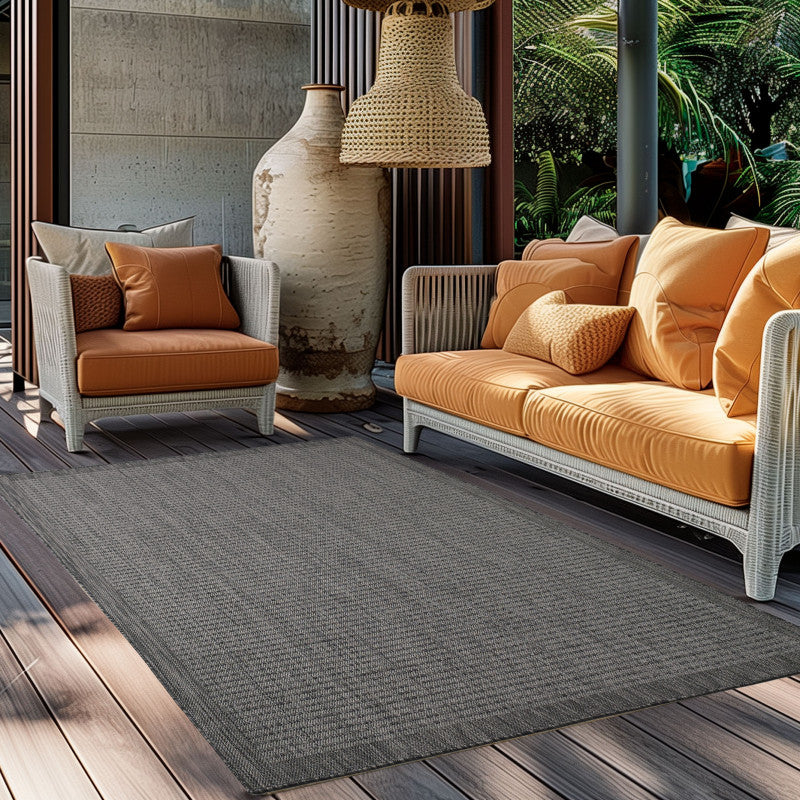 Giza Vloerkleed – Zwart met Kader – Laagpolig & Modern – Voor Binnen & Buiten