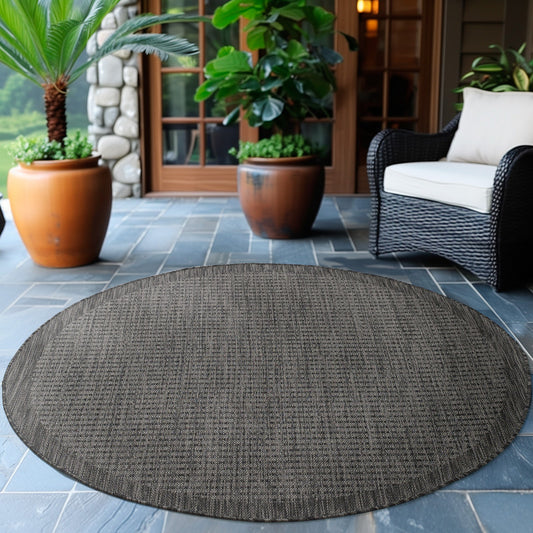 Giza Rond Vloerkleed – Zwart met Kader – Laagpolig & Modern – Voor Binnen & Buiten