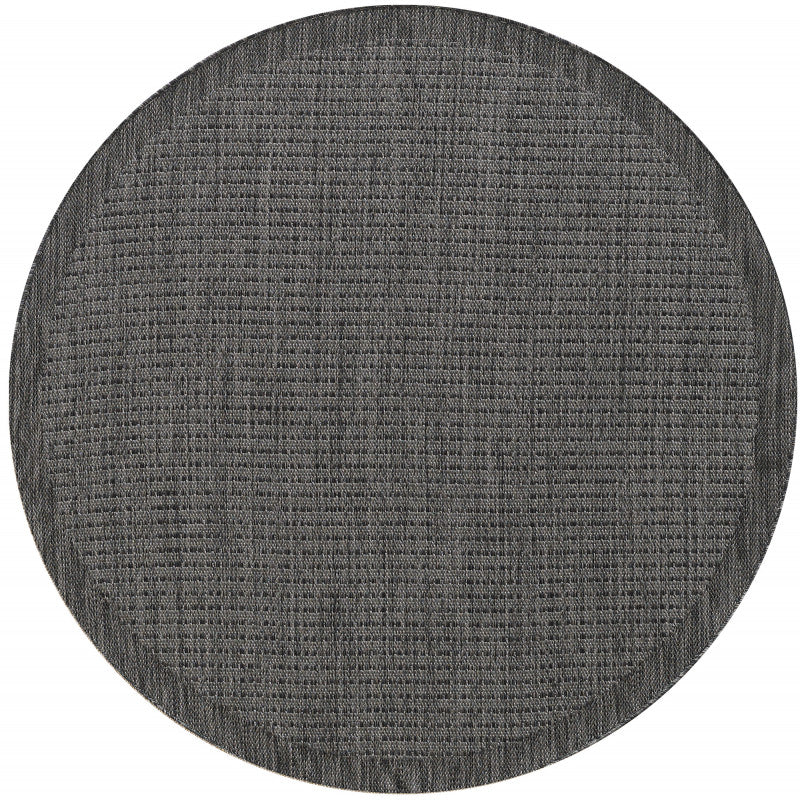 Giza Rond Vloerkleed – Zwart met Kader – Laagpolig & Modern – Voor Binnen & Buiten
