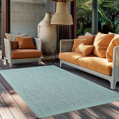 Giza Vloerkleed – Blauw met Kader – Laagpolig & Modern – Voor Binnen & Buiten