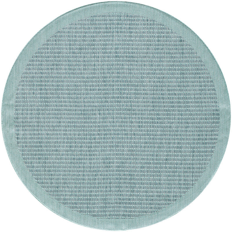 Giza Rond Vloerkleed – Blauw met Kader – Laagpolig & Modern – Voor Binnen & Buiten