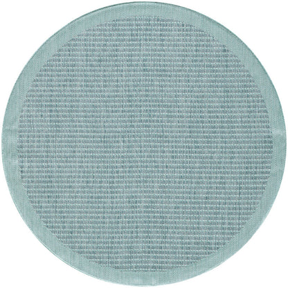 Giza Rond Vloerkleed – Blauw met Kader – Laagpolig & Modern – Voor Binnen & Buiten