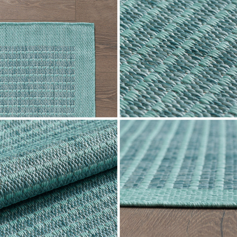 Giza Rond Vloerkleed – Blauw met Kader – Laagpolig & Modern – Voor Binnen & Buiten