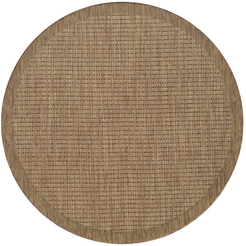 Giza Rond Vloerkleed – Bruin met Kader – Laagpolig & Modern – Voor Binnen & Buiten