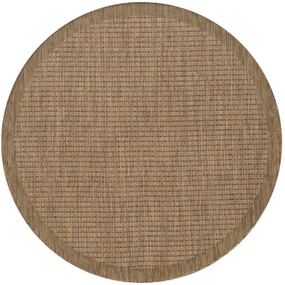 Giza Rond Vloerkleed – Bruin met Kader – Laagpolig & Modern – Voor Binnen & Buiten