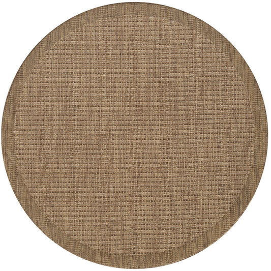Giza Rond Vloerkleed – Bruin met Kader – Laagpolig & Modern – Voor Binnen & Buiten