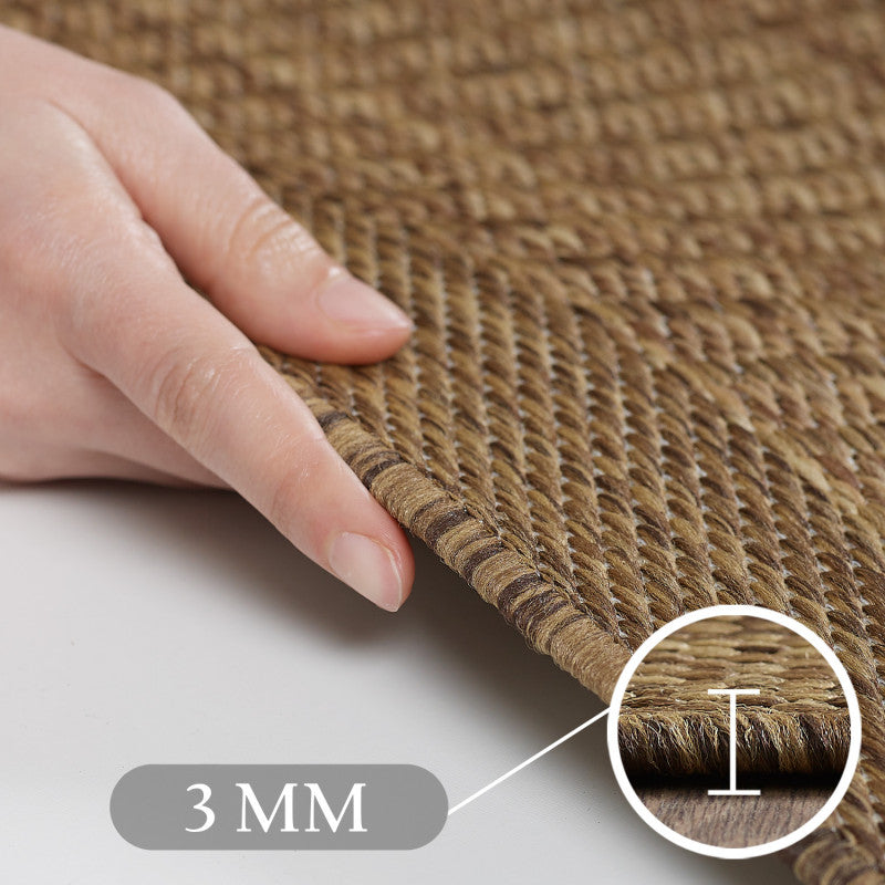 Giza Rond Vloerkleed – Bruin met Kader – Laagpolig & Modern – Voor Binnen & Buiten