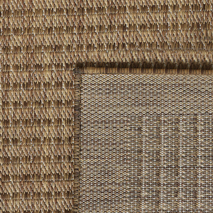 Giza Rond Vloerkleed – Bruin met Kader – Laagpolig & Modern – Voor Binnen & Buiten