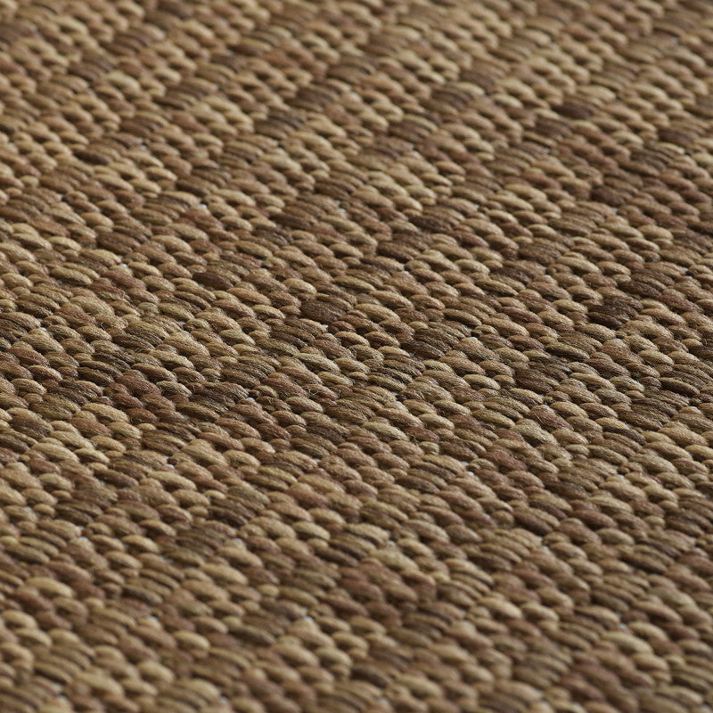 Giza Rond Vloerkleed – Bruin met Kader – Laagpolig & Modern – Voor Binnen & Buiten