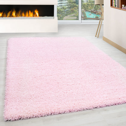 Mila Vloerkleed – Roze – Hoogpolig & Effen