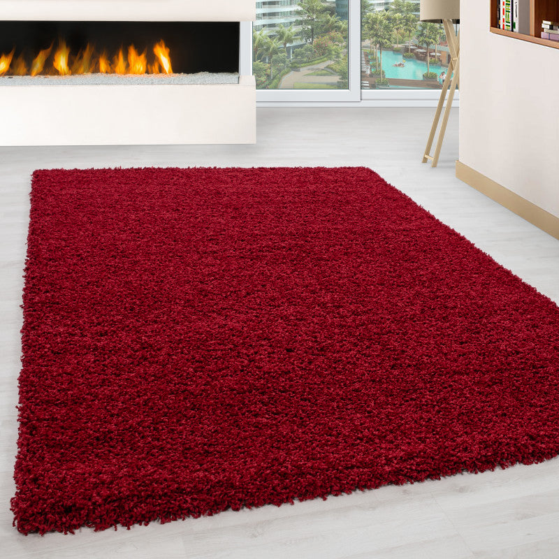 Mila Vloerkleed – Rood – Hoogpolig & Effen