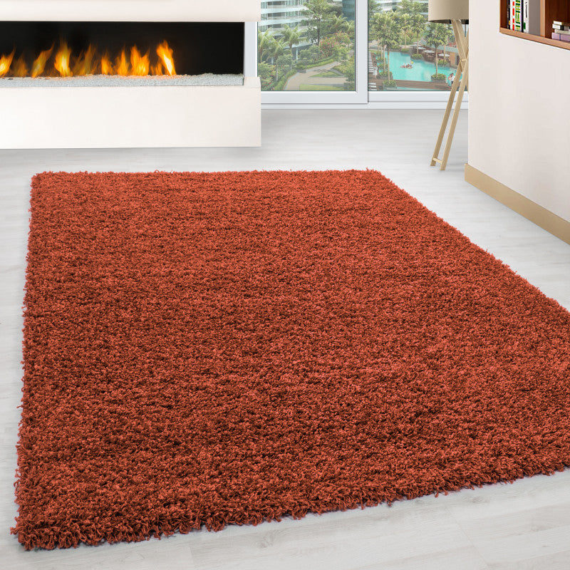 Mila Vloerkleed – Terra/Oranje – Hoogpolig & Effen