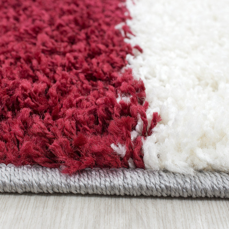 Mila Vloerkleed – Geblokt Rood – Hoogpolig & Zacht