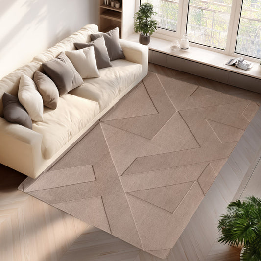 Pompei Quadro Taupe – Geometrisch Blokdesign – Laagpolig Vloerkleed