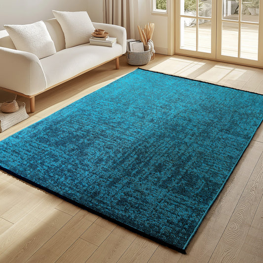 Space – Petrol Vintage Look – Laagpolig Vloerkleed