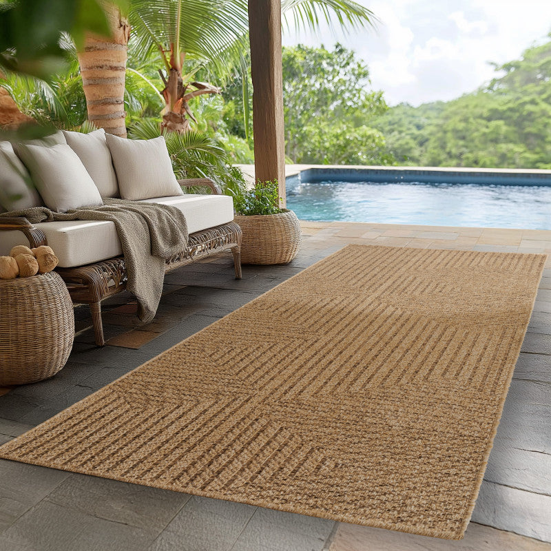 Timber – Geweven Strepen Beige met Sisal-Look – Binnen & Buiten Vloerkleed – Laagpolig