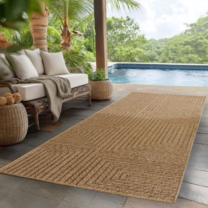 Timber – Geweven Strepen Beige met Sisal-Look – Binnen & Buiten Vloerkleed – Laagpolig