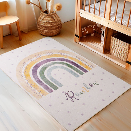 Play – Kindervloerkleed – Regenboog – Laagpolig – Anti-Allergisch & Anti-Slip