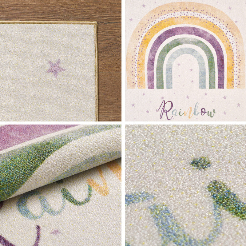Play – Kindervloerkleed – Regenboog – Laagpolig – Anti-Allergisch & Anti-Slip