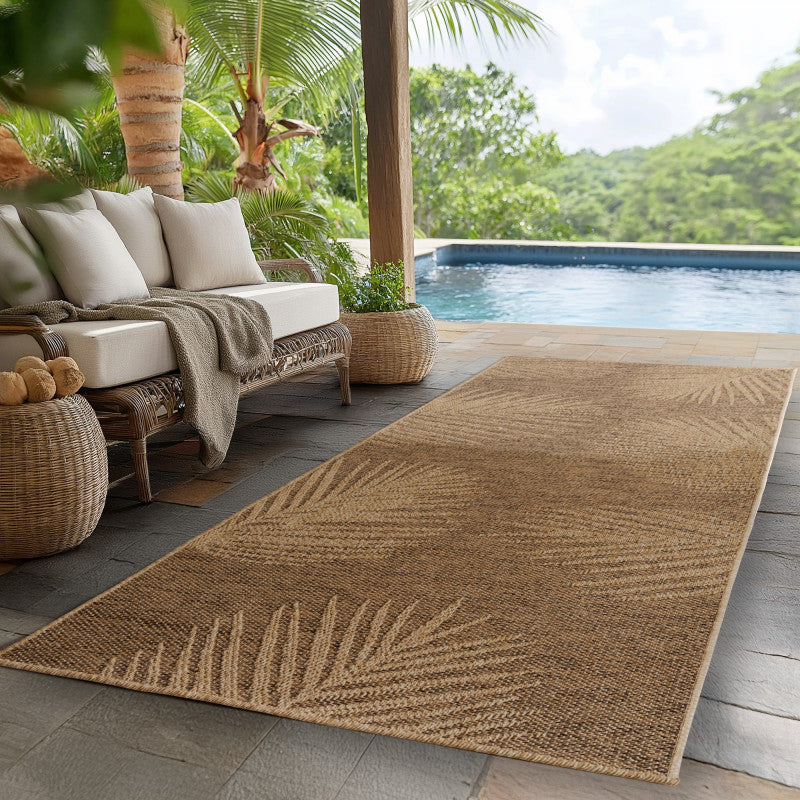 Timber – Bladmotief Beige met Sisal-Look – Binnen & Buiten Vloerkleed – Laagpolig