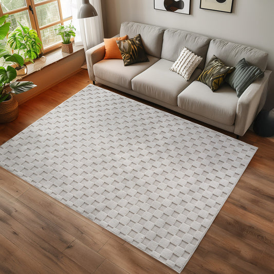 Helix Vloerkleed – Crème – Wollook Bouclé Design – Japandi Laagpolig Vloerkleed