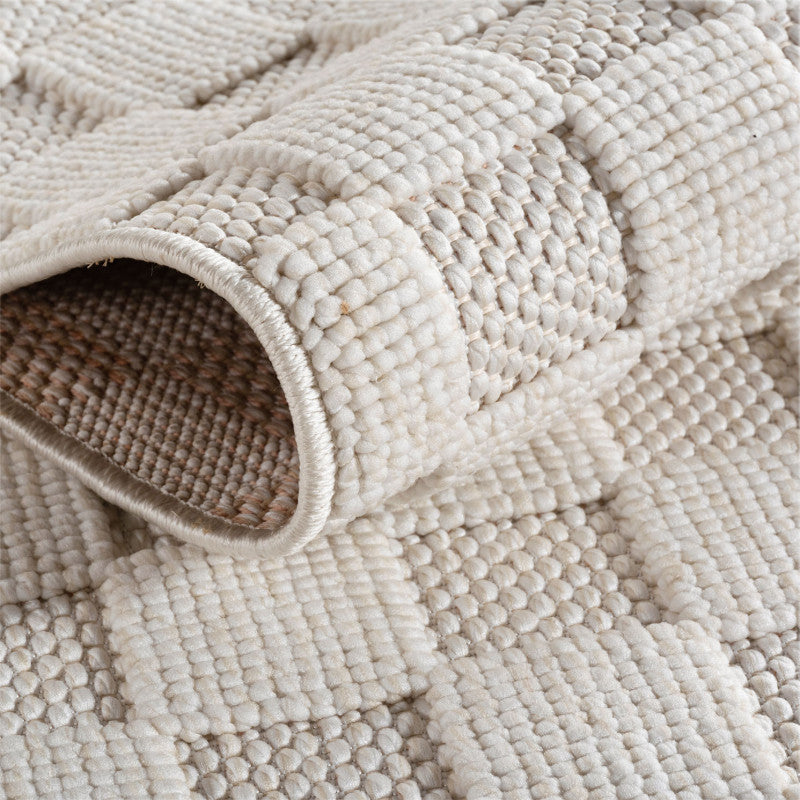 Helix Vloerkleed – Crème – Wollook Bouclé Design – Japandi Laagpolig Vloerkleed