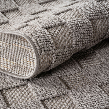 Helix Vloerkleed – Grijs – Wollook Bouclé Design – Japandi Laagpolig Vloerkleed