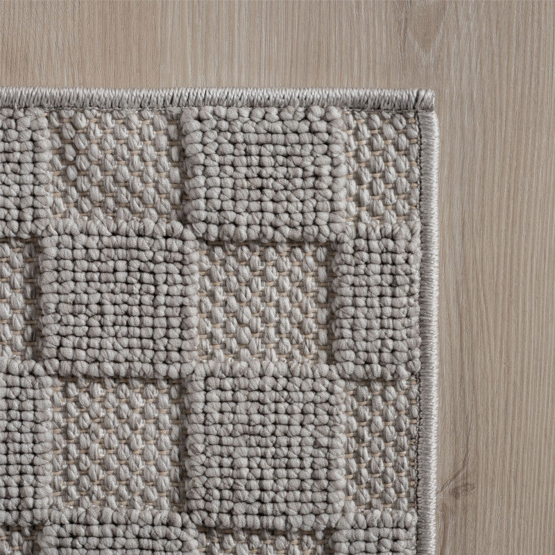 Helix Vloerkleed – Grijs – Wollook Bouclé Design – Japandi Laagpolig Vloerkleed